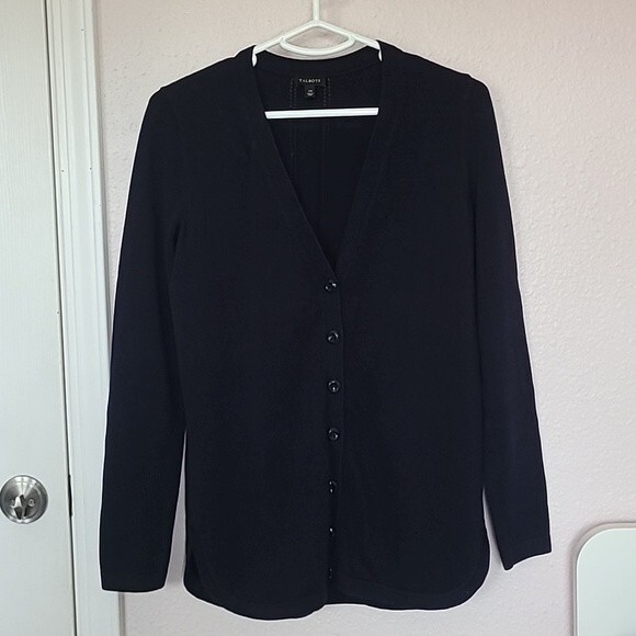 Talbots Navy Cotton Blend Long Sleeve Cardigan Sz Extra Small - Picture 1 of 8